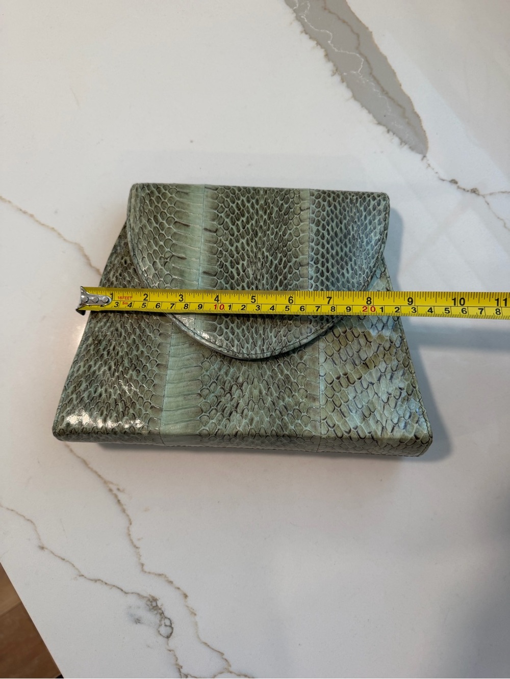 Vintage Green Python-Texture Shoulder Bag